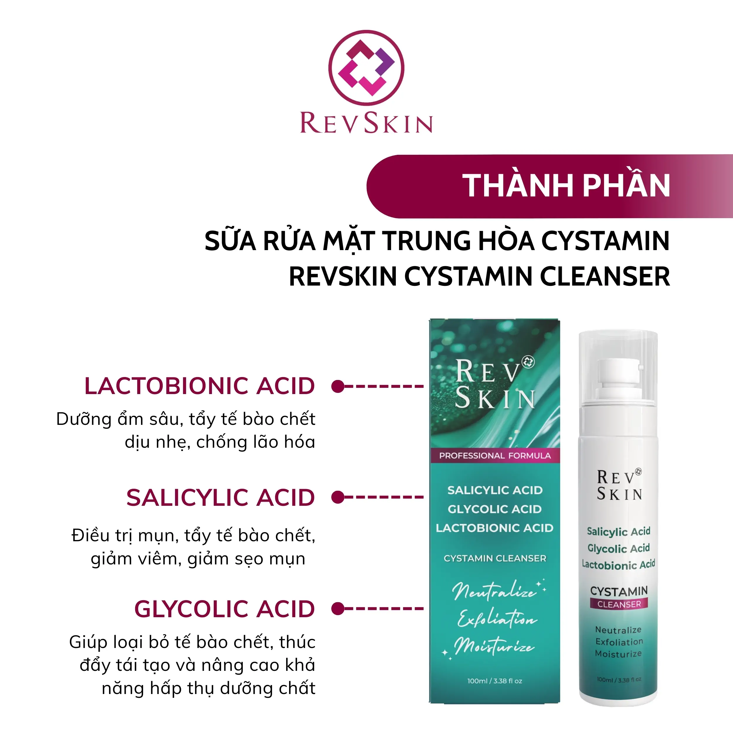 Bộ đôi ức chế sắc tô Cystamin Cream & Cystamin Cleaanser revskin cystamin cream srm trung hoa