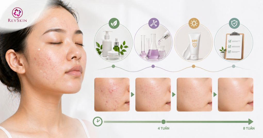 Phương pháp điều trị mụn theo phác đồ chuẩn y khoa giai đoạn phục hồi giảm thâm sau điều trị mụn