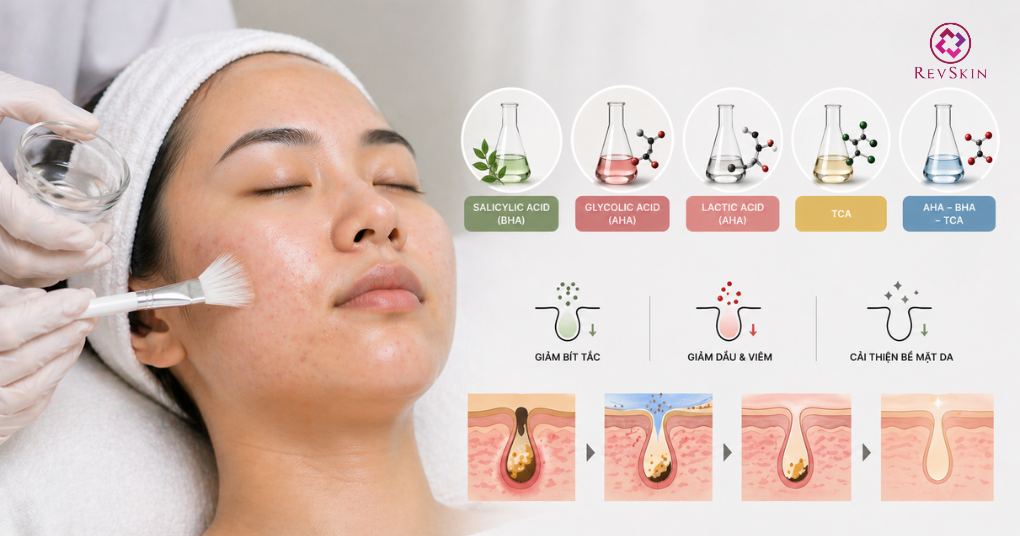 Phương pháp điều trị mụn theo phác đồ chuẩn y khoa hoạt chất peel da trị mụn