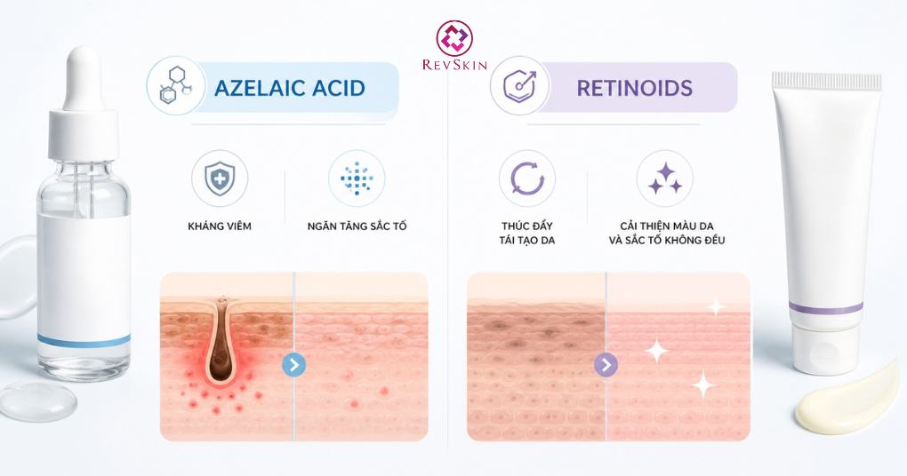 azelaic acid retinoids kiểm soát sắc tố