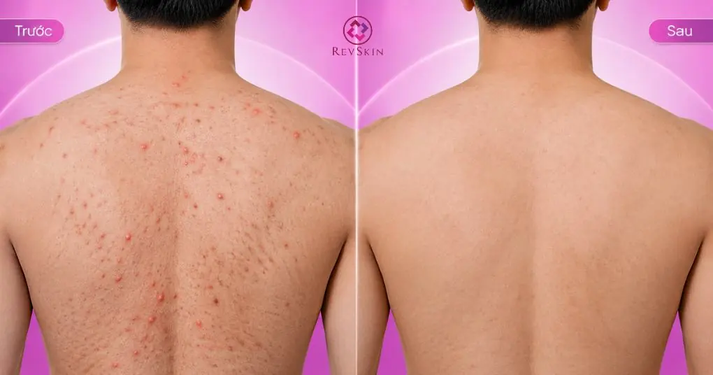 before after điều trị mụn lưng revskin