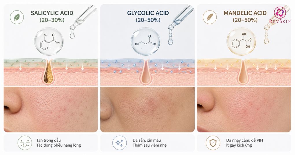 các acid peel da trị mụn không viêm