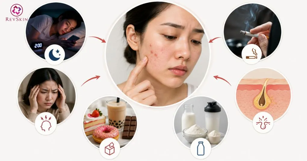 Nặn mụn xong bị lên mụn đầu trắng là do đâu? Hướng dẫn xử lý lối sống và chế độ ăn uống ảnh hưởng mụn