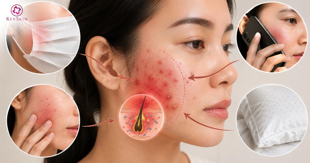 ma sát cơ học gây mụn ở má