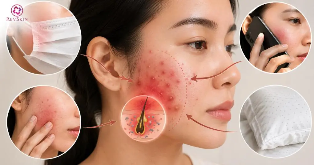 ma sát cơ học gây mụn ở má