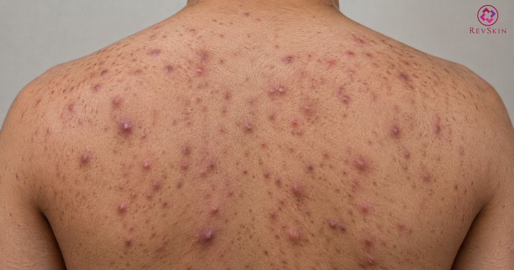 mụn lưng mức độ nặng có mụn viêm