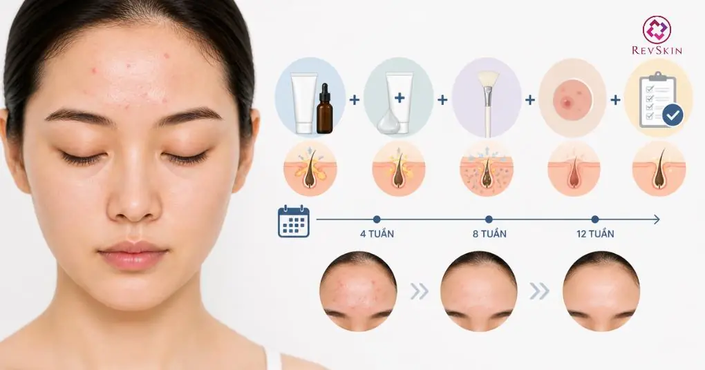 mụn trán mức độ trung bình phác đồ điều trị