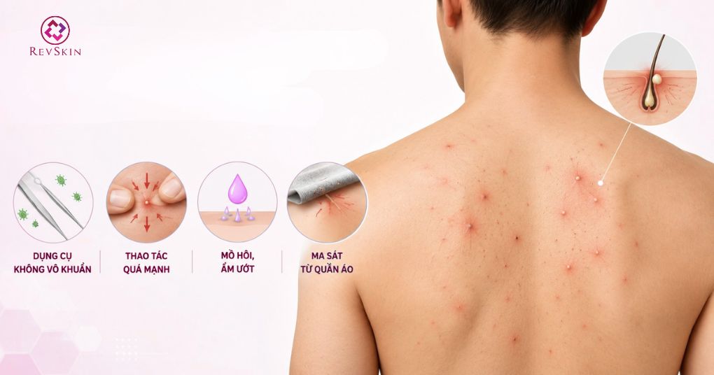 Mụn ẩn ở lưng: Nguyên nhân và cách điều trị chuẩn y khoa nguy cơ nhiễm khuẩn hoặc viêm nang lông