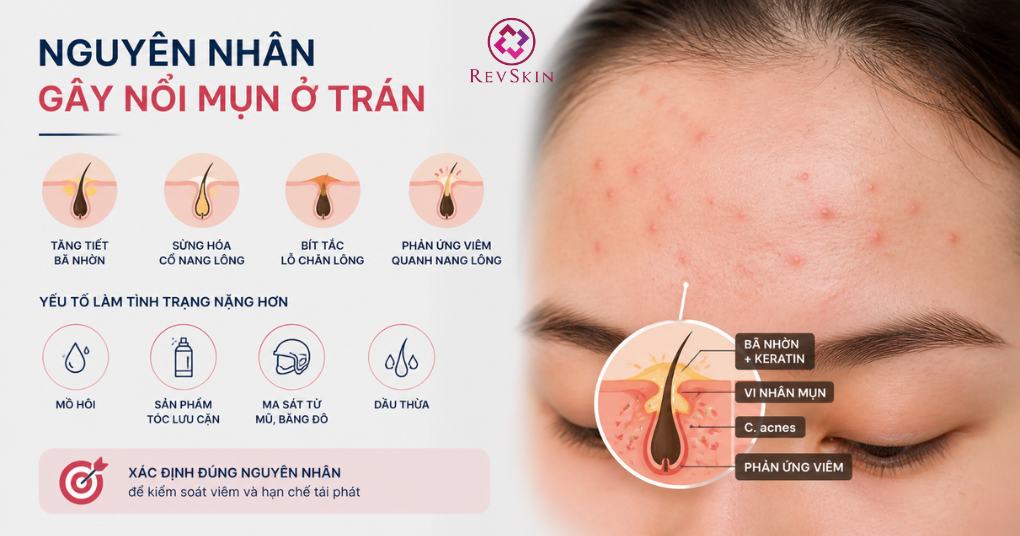 nguyên nhân và cơ chế gây mụn trán