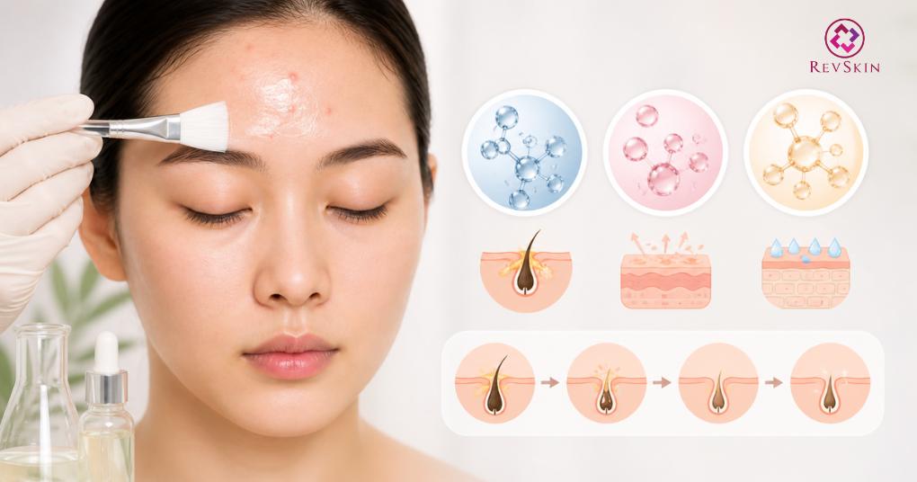 peel da hoá học mụn trán bha aha
