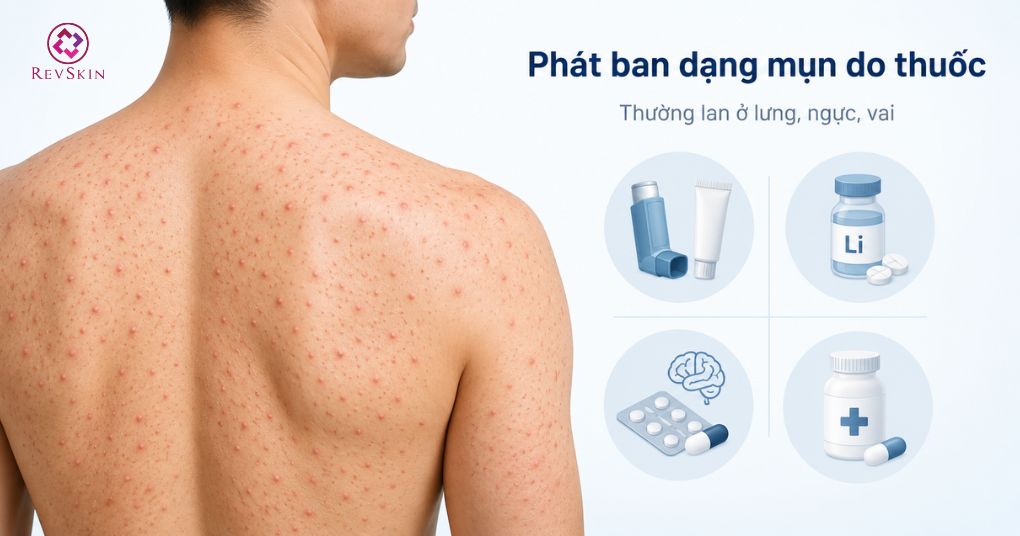 Mụn ẩn ở lưng: Nguyên nhân và cách điều trị chuẩn y khoa phát ban dạng mụn do thuốc vùng lưng