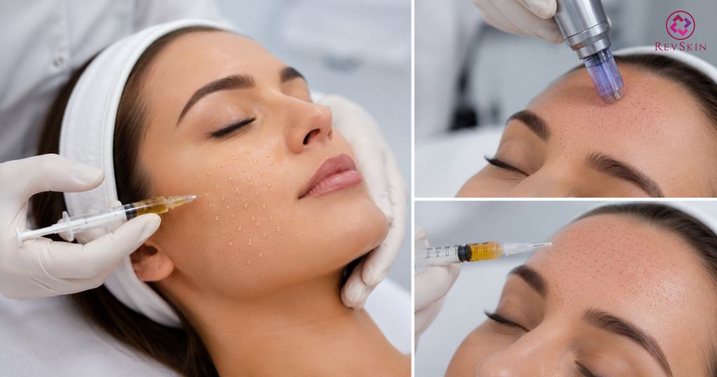 đưa prp vào da bằng tiêm vi điểm và lăn kim nông 