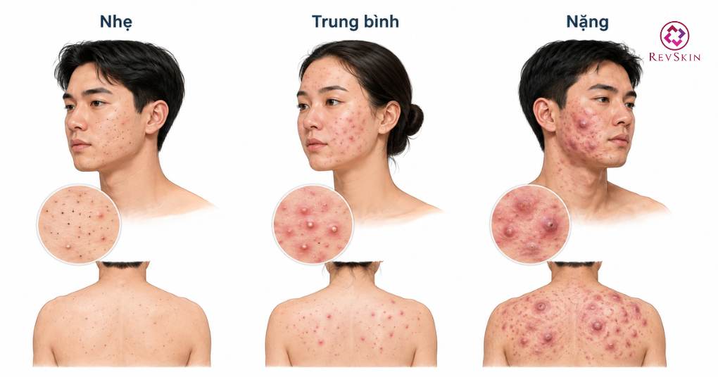 phân loại mụn trứng cá nhẹ trung bình nặng