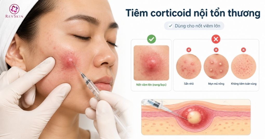 tiêm corticoid mụn viêm lớn ở má