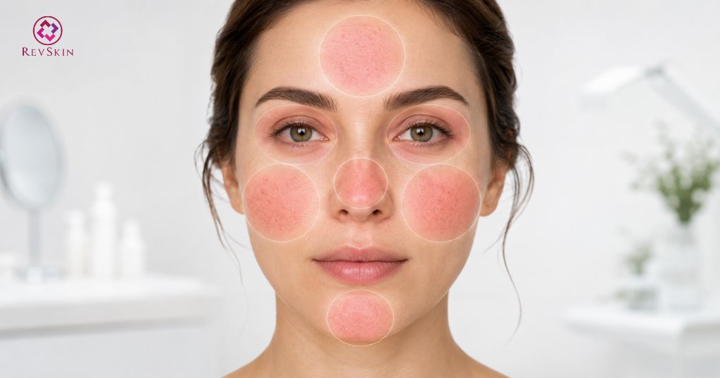 vị trí của mụn trứng cá đỏ