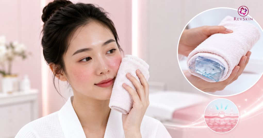 chườm lạnh gián tiếp khi da nóng rát sau peel