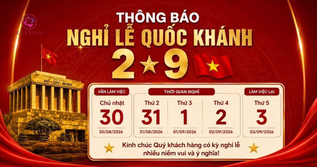 Thông báo lịch nghỉ lễ Quốc Khánh 02/09/2026 RevSkin nghỉ lễ quốc khánh 02-09-2026